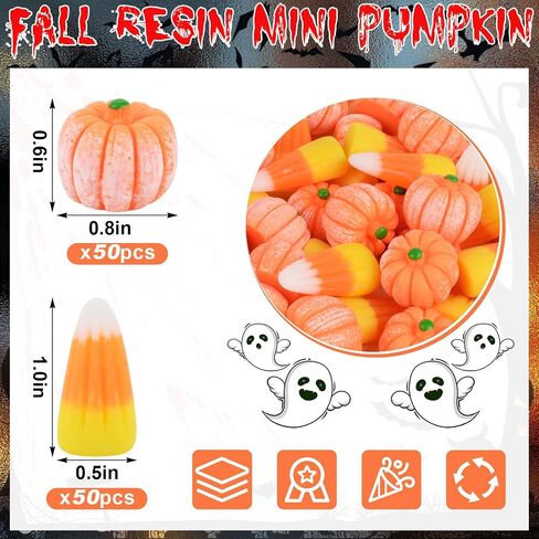 100 Pcs Fake Candy Corn Pumpkin Halloween Resin Charms Fall Resin Mini Pumpkin for Halloween Fall Thanksgiving Handmake Party Decor Supplies in Saudi Arabia