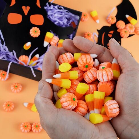 100 Pcs Fake Candy Corn Pumpkin Halloween Resin Charms Fall Resin Mini Pumpkin for Halloween Fall Thanksgiving Handmake Party Decor Supplies in Saudi Arabia