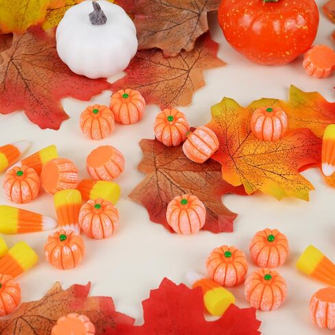 100 Pcs Fake Candy Corn Pumpkin Halloween Resin Charms Fall Resin Mini Pumpkin for Halloween Fall Thanksgiving Handmake Party Decor Supplies in Saudi Arabia