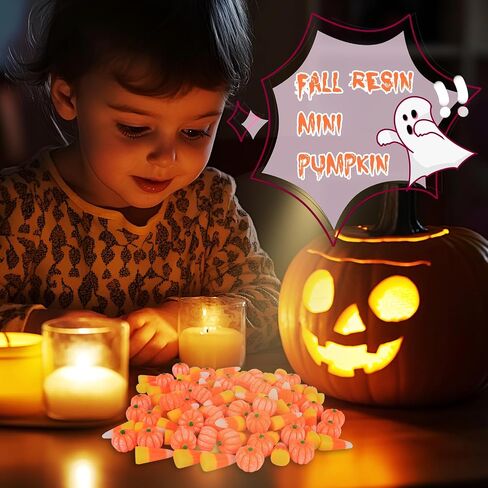 100 Pcs Fake Candy Corn Pumpkin Halloween Resin Charms Fall Resin Mini Pumpkin for Halloween Fall Thanksgiving Handmake Party Decor Supplies in Saudi Arabia