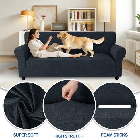 MAXIJIN Waterproof Couch Cover for 3 Cushion Couch, 1 Piece Stretch Sofa Covers Slipcovers with Non-Slip Elastic Bottom, Washable Furniture Protector for Dogs Pets (Large, Dark Gray) in Saudi Arabia