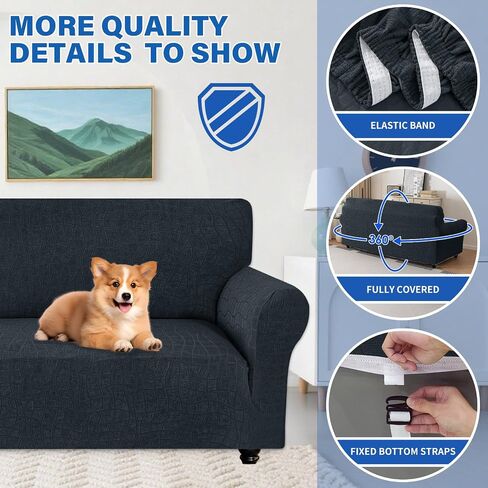 MAXIJIN Waterproof Couch Cover for 3 Cushion Couch, 1 Piece Stretch Sofa Covers Slipcovers with Non-Slip Elastic Bottom, Washable Furniture Protector for Dogs Pets (Large, Dark Gray) in Saudi Arabia