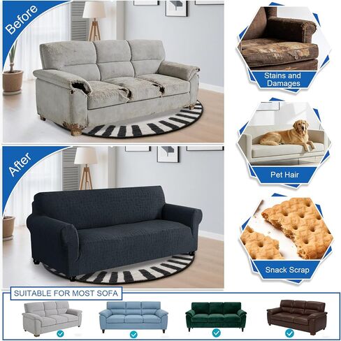 MAXIJIN Waterproof Couch Cover for 3 Cushion Couch, 1 Piece Stretch Sofa Covers Slipcovers with Non-Slip Elastic Bottom, Washable Furniture Protector for Dogs Pets (Large, Dark Gray) in Saudi Arabia
