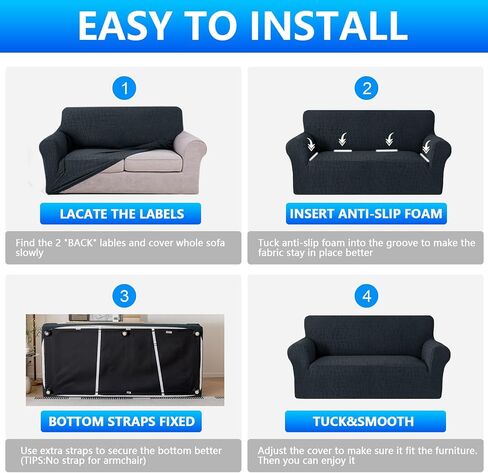 MAXIJIN Waterproof Couch Cover for 3 Cushion Couch, 1 Piece Stretch Sofa Covers Slipcovers with Non-Slip Elastic Bottom, Washable Furniture Protector for Dogs Pets (Large, Dark Gray) in Saudi Arabia