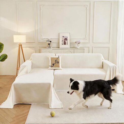 Sectional Couch Covers 2-Piece for L Shape Sofa, Chenille Washable Sofa Cover for 2-3 Cushion Couch, Non-Slip Furniture Protector for Dogs,Pets, Soft Couch Blanket Slipcovers Sets (L-Cream) in Saudi Arabia