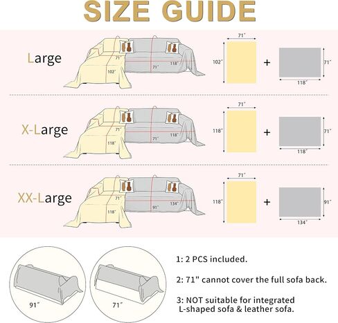 Sectional Couch Covers 2-Piece for L Shape Sofa, Chenille Washable Sofa Cover for 2-3 Cushion Couch, Non-Slip Furniture Protector for Dogs,Pets, Soft Couch Blanket Slipcovers Sets (L-Cream) in Saudi Arabia