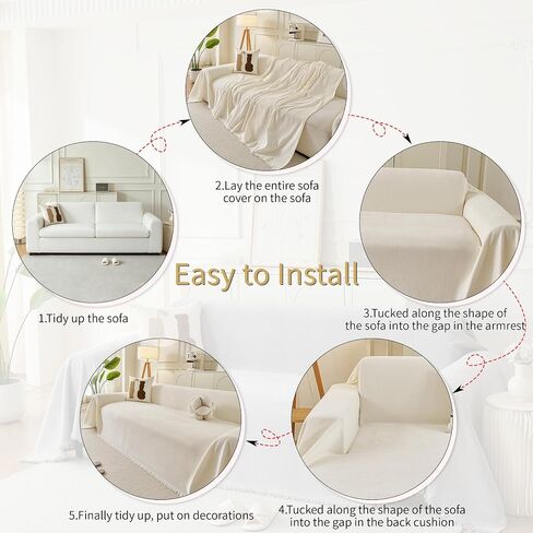 Sectional Couch Covers 2-Piece for L Shape Sofa, Chenille Washable Sofa Cover for 2-3 Cushion Couch, Non-Slip Furniture Protector for Dogs,Pets, Soft Couch Blanket Slipcovers Sets (L-Cream) in Saudi Arabia