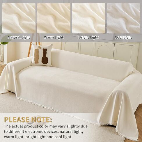 Sectional Couch Covers 2-Piece for L Shape Sofa, Chenille Washable Sofa Cover for 2-3 Cushion Couch, Non-Slip Furniture Protector for Dogs,Pets, Soft Couch Blanket Slipcovers Sets (L-Cream) in Saudi Arabia