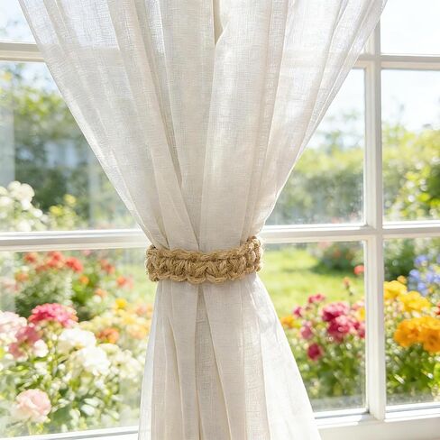 4PCS Boho Elegant Rustic Curtain Tiebacks, Curtain Holdbacks Suitable for Home, Bedroom, Office Window Decoration(Linen) in Saudi Arabia