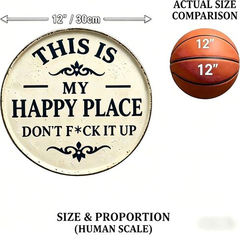 Funny Garden Metal Sign - "This Is My Happy Place Don't F*c* It Up" Vintage Outdoor Decor, 12" Round Tin Sign for Home, Farm, Bar & Patio, Aesthetic Wall Art Welcome Sign, Hilarious Gift for Gardeners in Kuwait