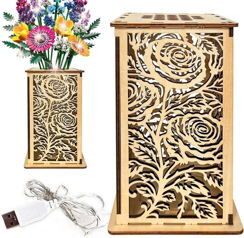 Wooden Vase for Lego Flowers, Display Stand for Lego Flower, Cool Artistic Carving Vase with Hollow Flower Pattern for Flower Lovers (Wood) in Saudi Arabia