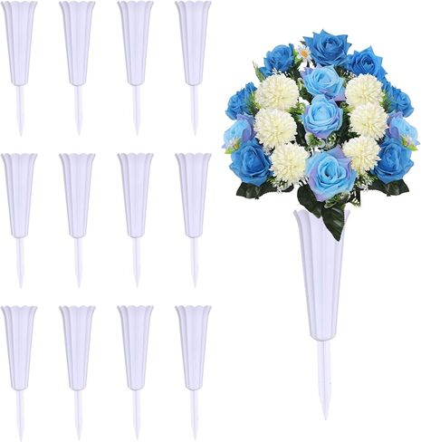 Memorial Floral Vases, Cemetery Vase, Headstones Flower Holder, Plastic Cemetery Vases with Ground Spikes – Memorial Flower Holders for Graves, Headstones & Outdoor Decor (6, Black) in Saudi Arabia