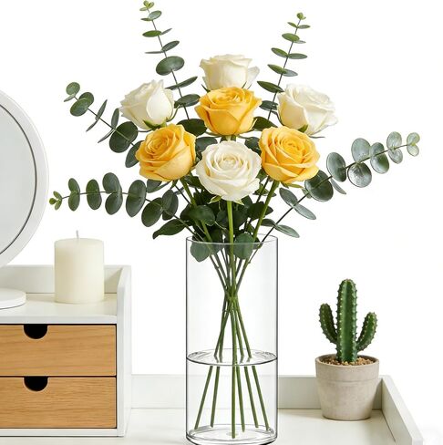 Acrylic Flower Vase Cylinder, 7.86" Tall Clear Plastic Vase for Centerpieces - Shatterproof Wedding, Event & Home Decor Vase, 3.94"X7.86" Tall Round - Clear in Kuwait