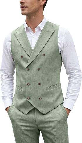 Men's Linen Suit Slim Fit 2 Piece Suits Casual Vest Pants Men Lightweight Suits for Wedding Prom Party Tuxedos in Saudi Arabia