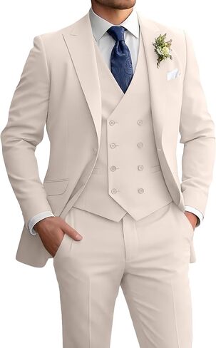Mens Suit 3 Piece Double Breasted Suit Men Formal Business Tuxedos Blazer Vest Pants Set for Wedding Party Dinner in Saudi Arabia