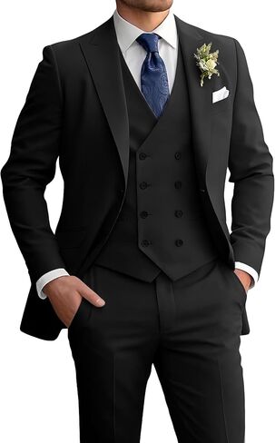 Mens Suit 3 Piece Double Breasted Suit Men Formal Business Tuxedos Blazer Vest Pants Set for Wedding Party Dinner in Saudi Arabia