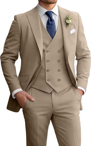 Mens Suit 3 Piece Double Breasted Suit Men Formal Business Tuxedos Blazer Vest Pants Set for Wedding Party Dinner in Saudi Arabia