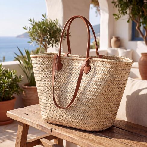 Oversized French Straw Basket Tote Bag Large Woven Beach Bag for Summer, Picnic, Shopping, Travel & Bridal Shower in Kuwait
