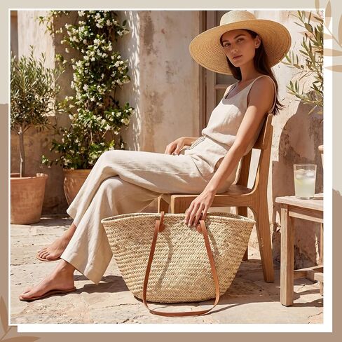 Oversized French Straw Basket Tote Bag Large Woven Beach Bag for Summer, Picnic, Shopping, Travel & Bridal Shower in Kuwait