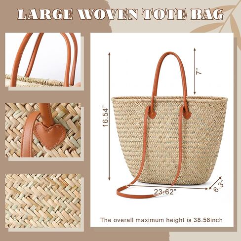Oversized French Straw Basket Tote Bag Large Woven Beach Bag for Summer, Picnic, Shopping, Travel & Bridal Shower in Kuwait