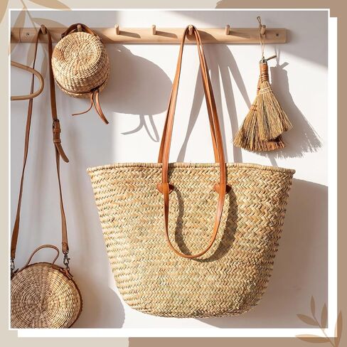 Oversized French Straw Basket Tote Bag Large Woven Beach Bag for Summer, Picnic, Shopping, Travel & Bridal Shower in Kuwait