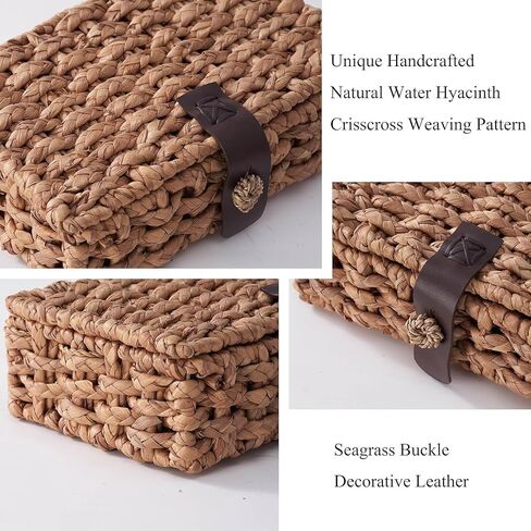 Wicker Storage Basket with Lid, 2-Piece Set Decorative Box with Lid, Water Hyacinth Woven Decorative Box for Shelf, Coffee Table, Console Table, Home Decor in Kuwait