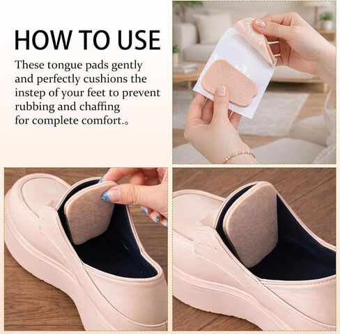 10 Pairs Tongue Pads for Shoes, Shoe Tongue Pads, Felt and Foam Cushion Inserts with Heel Grips, Prevent Slippage in Oversized Dress Shoes and Boots, Enhance Comfort in Various Shoe Types in Kuwait