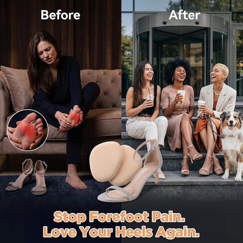 Ball of Foot Cushion Metatarsal Pads for Women, 4 Pairs Anti-Slip Shoe Inserts Forefoot Pads, Heel Cushions to Prevent Feet Sliding for High Heels Comfort, Beige in Kuwait