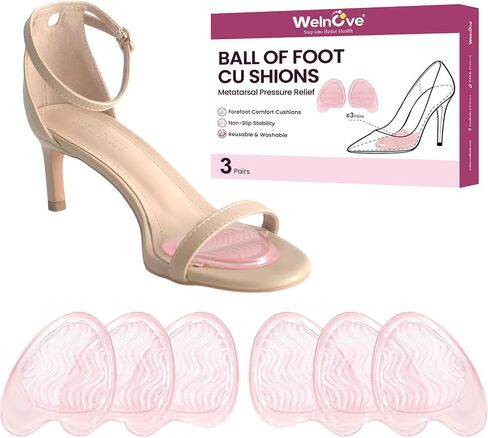 Foot Pads for Heels (3 Pairs): Ball of Foot Cushion for Women, Anti-Slip Metatarsal Pads for Pain Relief, Gel Forefoot Cushions for High Heels in Kuwait