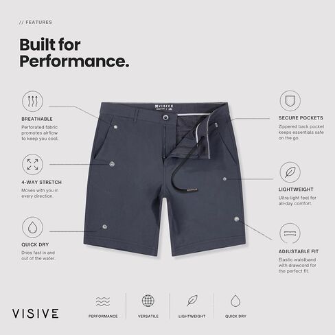 Visive Fixed Hybrid Shorts for Men 5-7-9 Inch Flat Front Casual Chino Golf Quick Dry Stretch Lightweight Premium Fit in Saudi Arabia