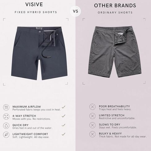 Visive Fixed Hybrid Shorts for Men 5-7-9 Inch Flat Front Casual Chino Golf Quick Dry Stretch Lightweight Premium Fit in Saudi Arabia