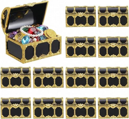 DECHOUS 12 Pack Pirate Treasure Chest Boxes, 3 Inch Plastic Mini Chests | Small Treasure Boxes for Kids Prizes, Party Favors, Birthday, Classroom and Halloween Decoration in Kuwait