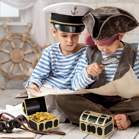 DECHOUS 12 Pack Pirate Treasure Chest Boxes, 3 Inch Plastic Mini Chests | Small Treasure Boxes for Kids Prizes, Party Favors, Birthday, Classroom and Halloween Decoration in Kuwait