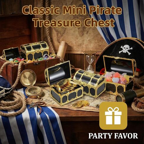 DECHOUS 12 Pack Pirate Treasure Chest Boxes, 3 Inch Plastic Mini Chests | Small Treasure Boxes for Kids Prizes, Party Favors, Birthday, Classroom and Halloween Decoration in Kuwait