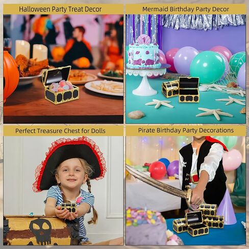 DECHOUS 12 Pack Pirate Treasure Chest Boxes, 3 Inch Plastic Mini Chests | Small Treasure Boxes for Kids Prizes, Party Favors, Birthday, Classroom and Halloween Decoration in Kuwait