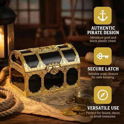 DECHOUS 12 Pack Pirate Treasure Chest Boxes, 3 Inch Plastic Mini Chests | Small Treasure Boxes for Kids Prizes, Party Favors, Birthday, Classroom and Halloween Decoration in Kuwait