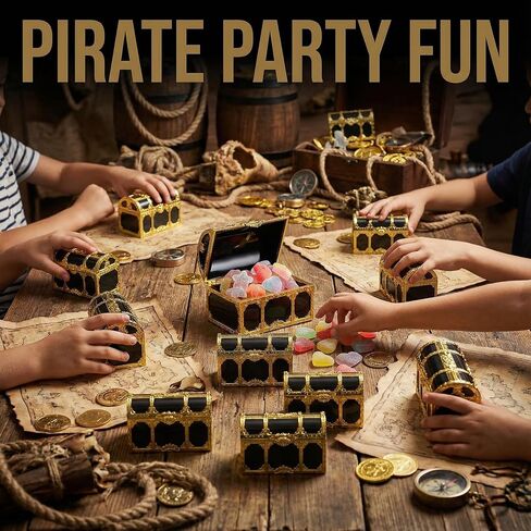 DECHOUS 12 Pack Pirate Treasure Chest Boxes, 3 Inch Plastic Mini Chests | Small Treasure Boxes for Kids Prizes, Party Favors, Birthday, Classroom and Halloween Decoration in Kuwait