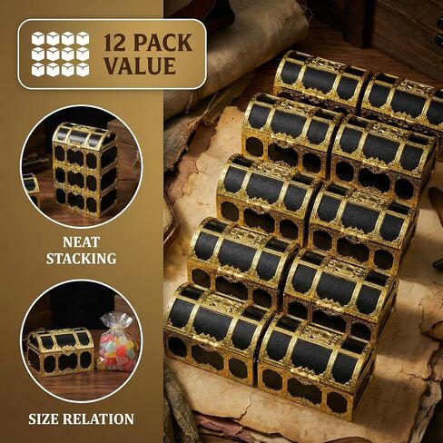 DECHOUS 12 Pack Pirate Treasure Chest Boxes, 3 Inch Plastic Mini Chests | Small Treasure Boxes for Kids Prizes, Party Favors, Birthday, Classroom and Halloween Decoration in Kuwait