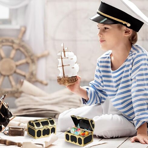 DECHOUS 12 Pack Pirate Treasure Chest Boxes, 3 Inch Plastic Mini Chests | Small Treasure Boxes for Kids Prizes, Party Favors, Birthday, Classroom and Halloween Decoration in Kuwait