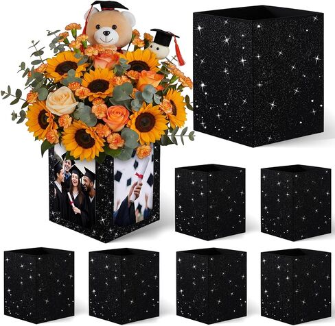 Yookeer 10 Pcs Graduation Picture Centerpieces for Table 6 x 4 Inch Glitter Photo Display Box Hollow Photo Frame Props for Congrats Grad Decor Graduation Wedding Birthday Party Table Decoration, Black in Kuwait