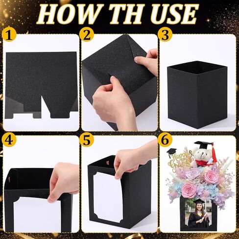 Yookeer 10 Pcs Graduation Picture Centerpieces for Table 6 x 4 Inch Glitter Photo Display Box Hollow Photo Frame Props for Congrats Grad Decor Graduation Wedding Birthday Party Table Decoration, Black in Kuwait
