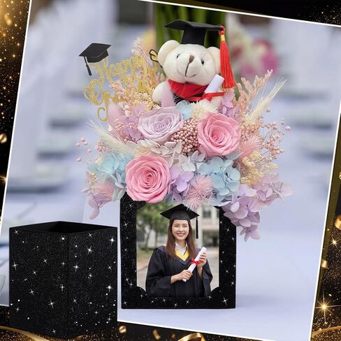 Yookeer 10 Pcs Graduation Picture Centerpieces for Table 6 x 4 Inch Glitter Photo Display Box Hollow Photo Frame Props for Congrats Grad Decor Graduation Wedding Birthday Party Table Decoration, Black in Kuwait