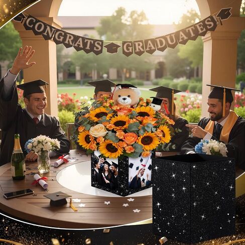 Yookeer 10 Pcs Graduation Picture Centerpieces for Table 6 x 4 Inch Glitter Photo Display Box Hollow Photo Frame Props for Congrats Grad Decor Graduation Wedding Birthday Party Table Decoration, Black in Kuwait