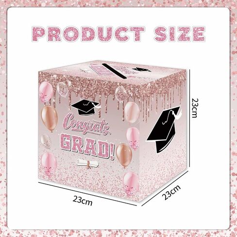 Zliisang Pink Congrats Grad Card Box 2026 Graduation Party Decorations Rose Gold Class of 2026 Graduation Gift Card Box for Grad Party Favors in Kuwait