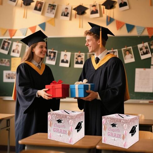 Zliisang Pink Congrats Grad Card Box 2026 Graduation Party Decorations Rose Gold Class of 2026 Graduation Gift Card Box for Grad Party Favors in Kuwait