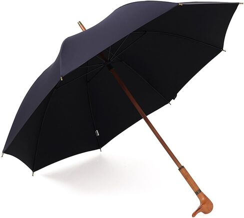 Solid wood duck head manual long handle umbrella for commuting rain or shine for daily travel(Navy blue) in Kuwait