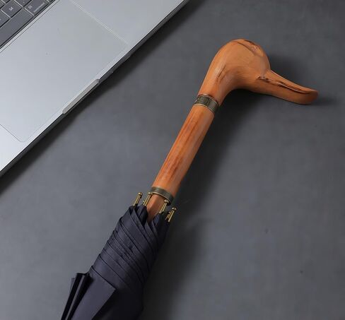 Solid wood duck head manual long handle umbrella for commuting rain or shine for daily travel(Navy blue) in Kuwait