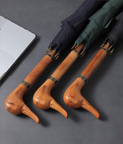 Solid wood duck head manual long handle umbrella for commuting rain or shine for daily travel(Navy blue) in Kuwait