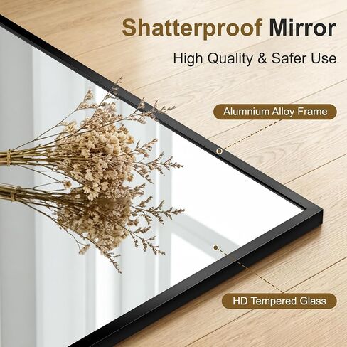 Bathroom Vanity Mirror for Wall, 30x20 Matte Black Bathroom Mirror, Shatterproof Tempered Glass Rectangle Wall Mounted Bathroom Mirrors for Over Sink, Bedroom, Living Room, Entryway in Saudi Arabia