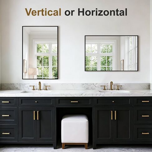 Bathroom Vanity Mirror for Wall, 30x20 Matte Black Bathroom Mirror, Shatterproof Tempered Glass Rectangle Wall Mounted Bathroom Mirrors for Over Sink, Bedroom, Living Room, Entryway in Saudi Arabia